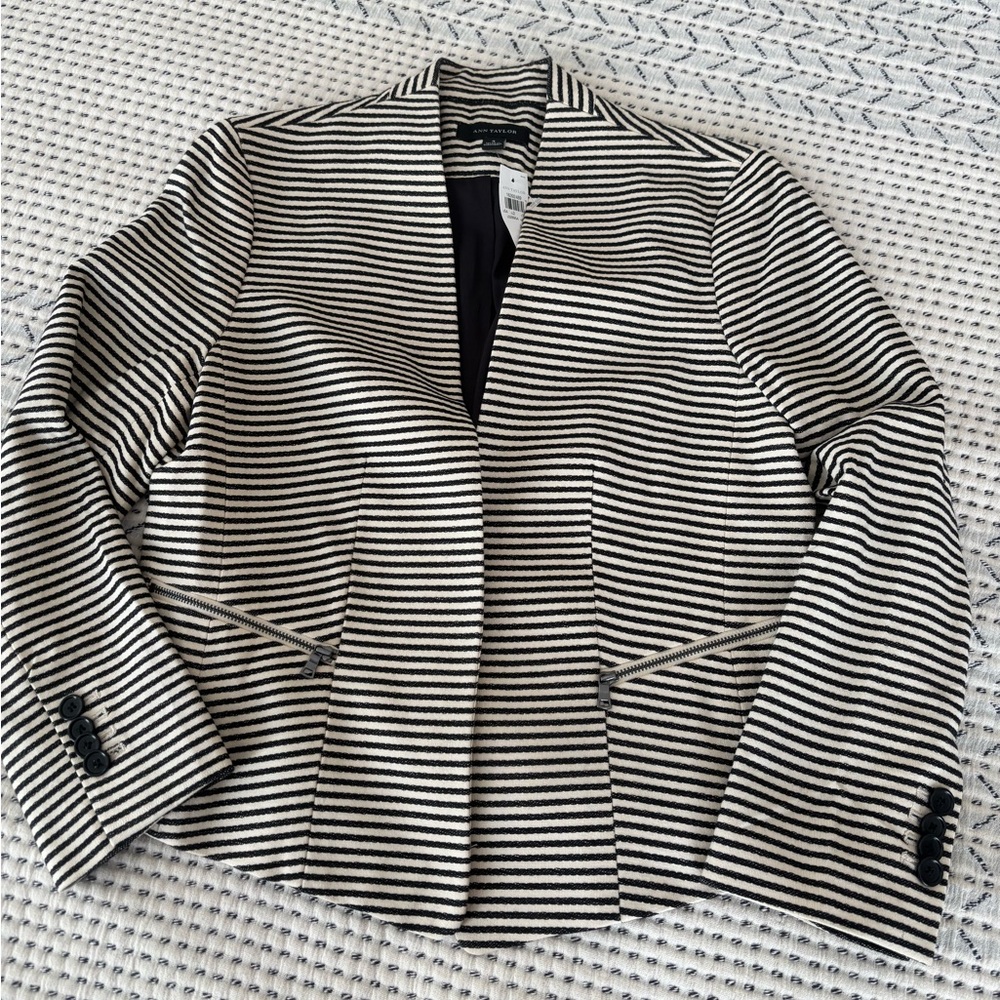 Ann Taylor Striped Black and Ecru Women's Blazer